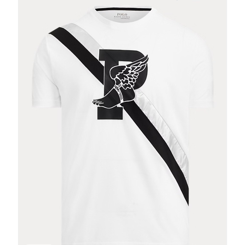 Ralph Lauren Polo Active Fit P-Wing Performance White Graphic T-Shirt Medium